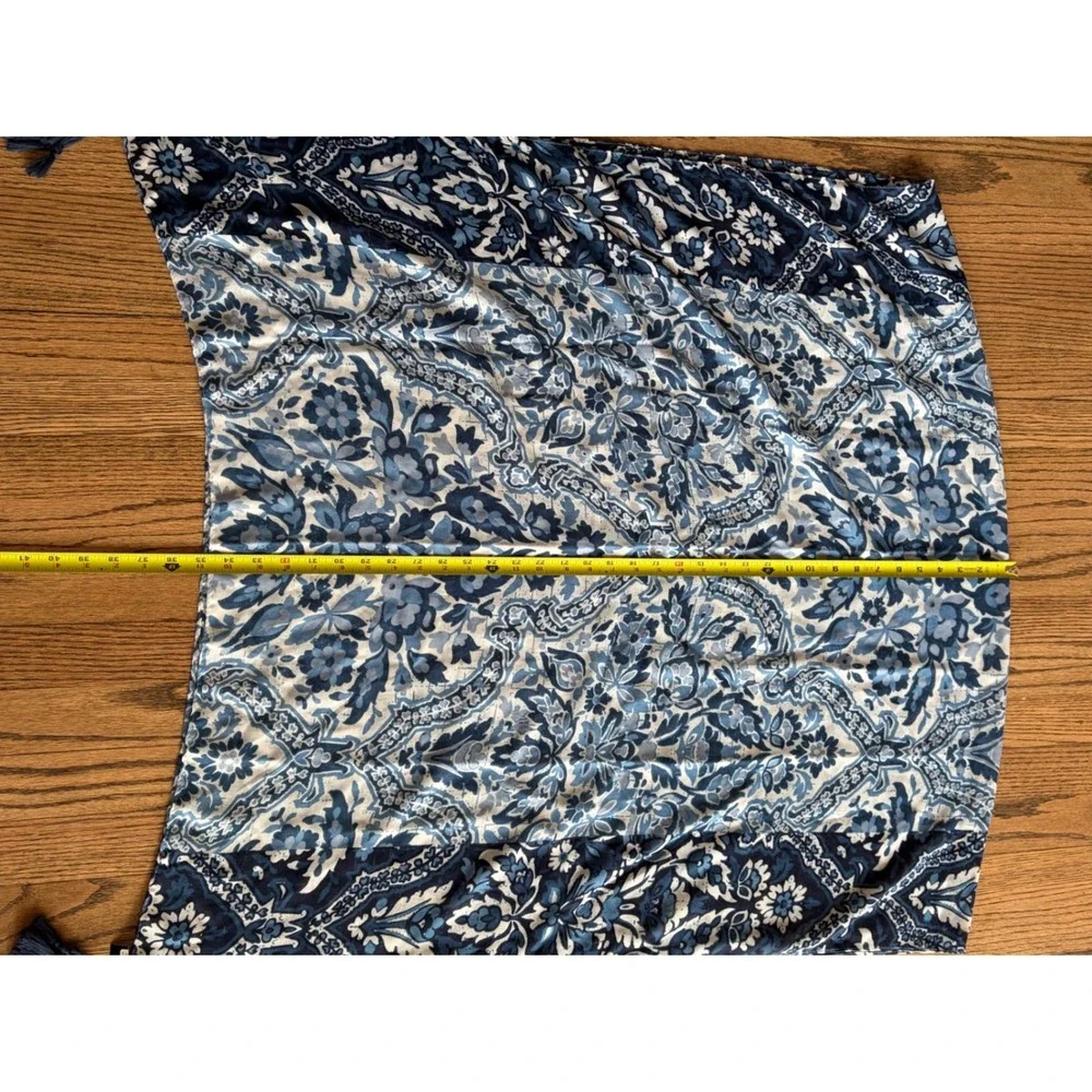 J Jill Blue White Parisian Picnic Scarf Floral Paisley Tassel Wrap Rectangle